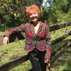 New Directions Pop Art Flowers Waist Length Fully Lined Jacket.